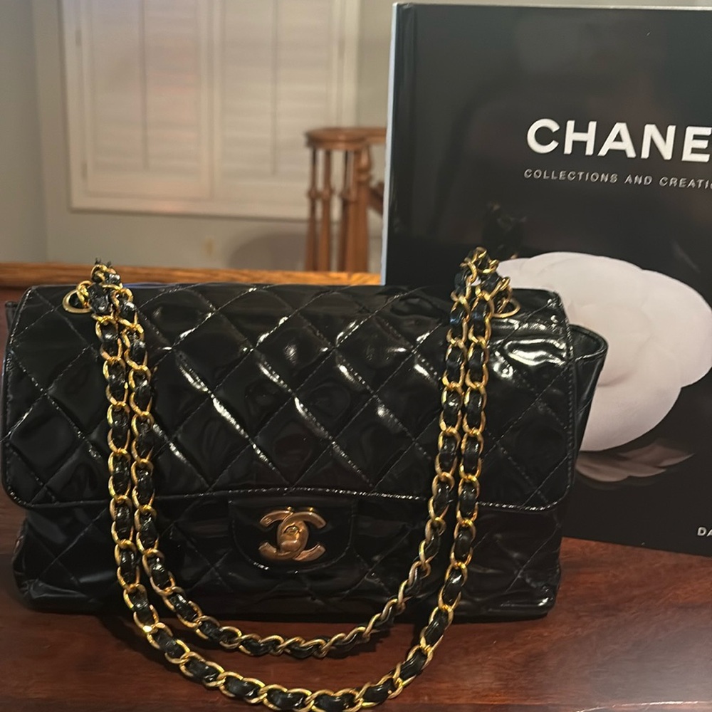 CHANEL Timeless Classique Double Flap Patent Leather Handbag